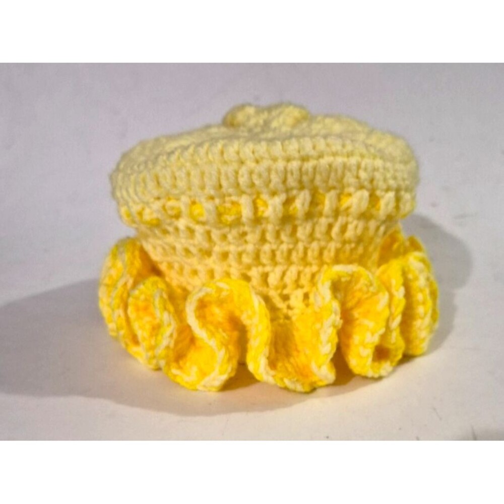 Vintage Hand Crocheted Yellow Toilet Paper Holder